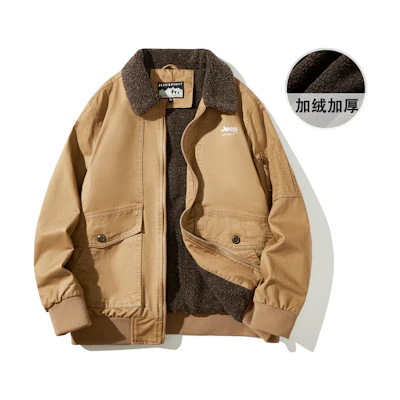 Jeep Thickened Fleece Workwear Jacket with Logo Print Unisex Casual Lapel Style 23MB773JC0705