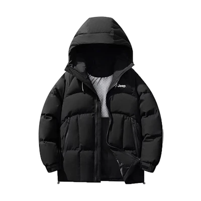 Jeep Unisex Minimalist Hooded Down Jacket with Logo Print and Warm Design P844MWD215J