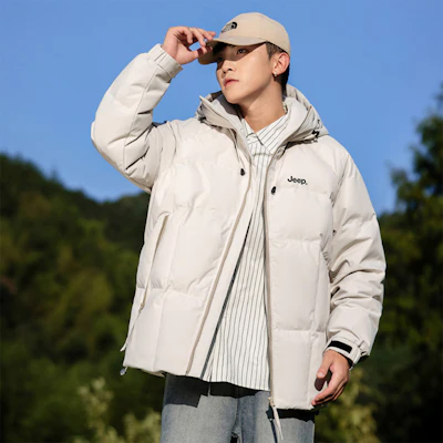 Jeep男女同款简约连帽羽绒服,Logo印花保暖设计 P844MWD215J 4