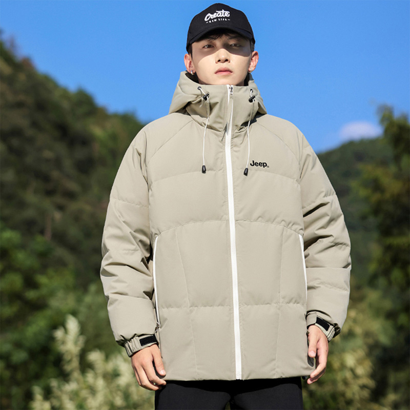 Cheap Jeep男女同款简约连帽羽绒服，Logo印花保暖设计 P844MWD215J