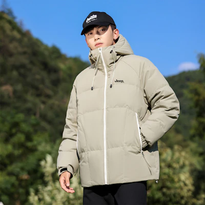 Jeep男女同款简约连帽羽绒服,Logo印花保暖设计 P844MWD215J 1
