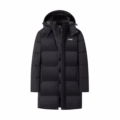 Jeep Unisex Minimalist Warm Hooded Down Jacket Mid-Length Casual Style. P844MWD133