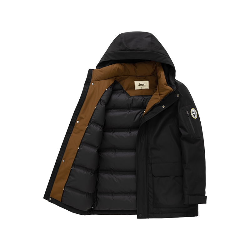 Jeep Unisex White Duck Down Windproof Warm Hooded Puffer Jacket with Logo. P844MWD001