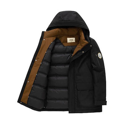 Jeep Unisex White Duck Down Windproof Warm Hooded Puffer Jacket with Logo. P844MWD001