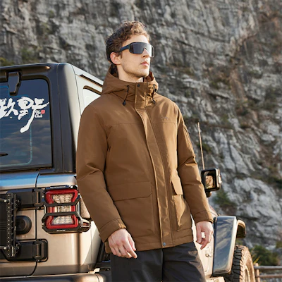 Jeep 男女款白色羽绒防风保暖连帽夹克带标志。 P844MWD001 4