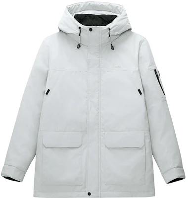 Jeep 男女款白色羽绒防风保暖连帽夹克带标志。 P844MWD001 6