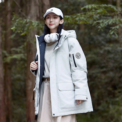 Jeep 男女款白色羽绒防风保暖连帽夹克带标志。 P844MWD001 9