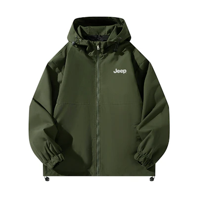 Jeep Waterproof Green Hooded Jacket - Unisex Casual Loose-Fit Style P743MWJ931