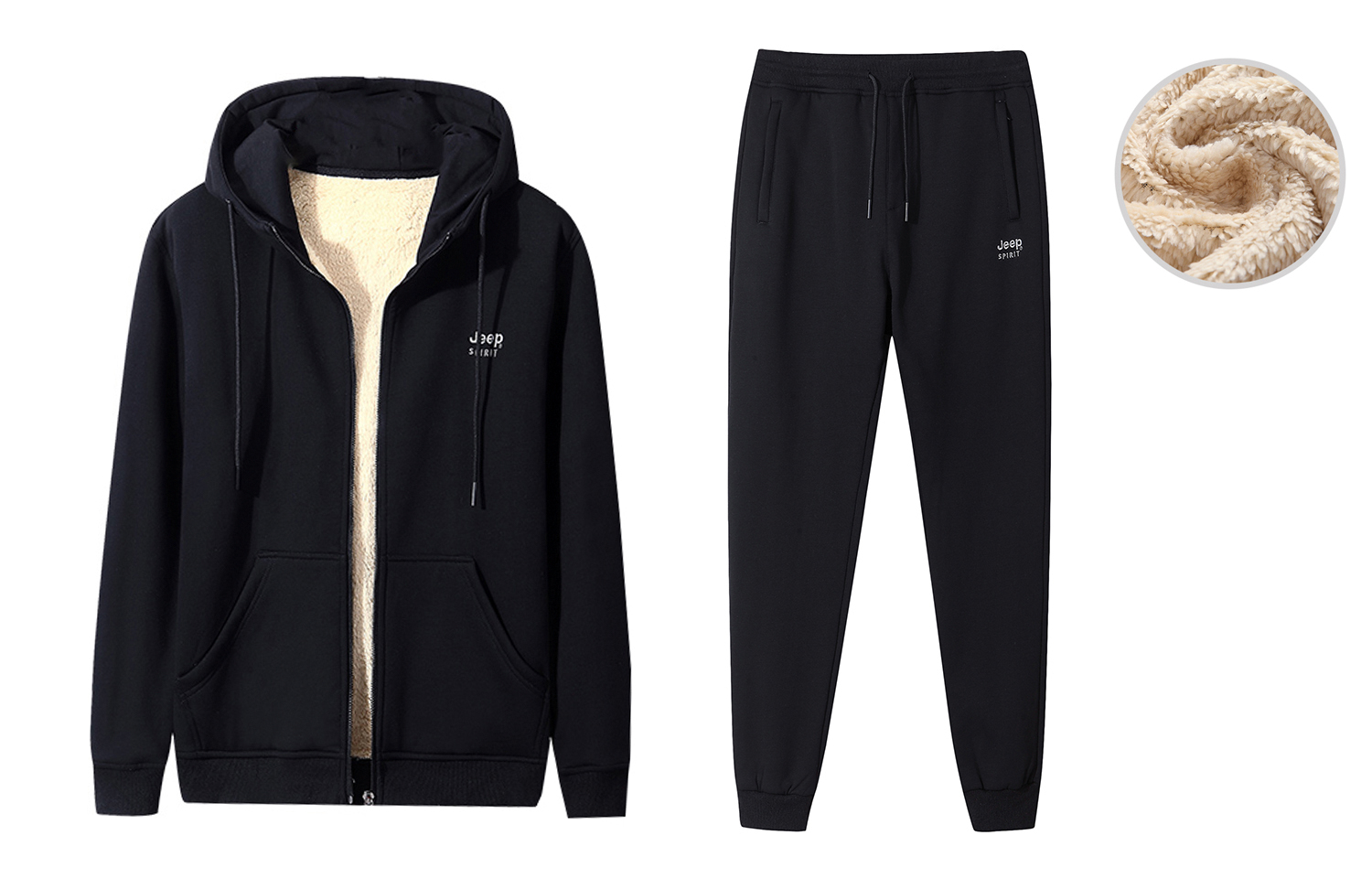 Jeep Winter Fleece Hoodie & Jogger Set - Unisex Casual Thickened Tracksuit 20MB783TT2027D2029D