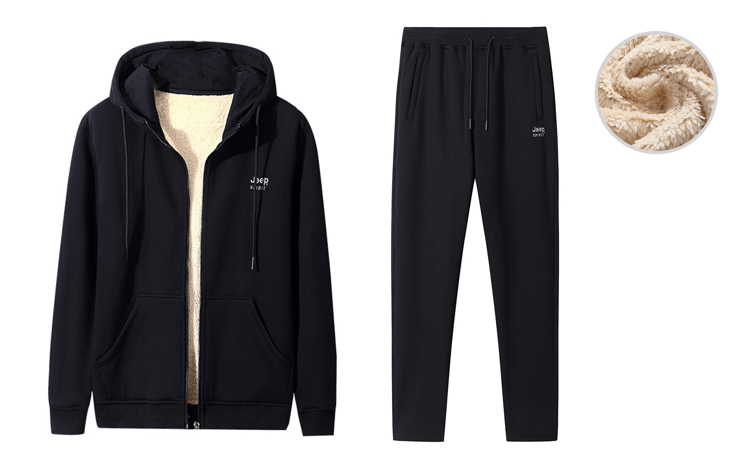 Jeep Winter Fleece Logo Hoodie Jacket & Straight-Cut Pants Unisex Set 20MB783TT2027D2032D