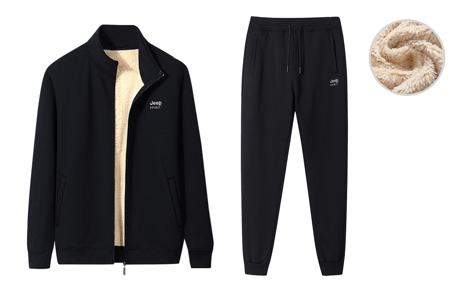 Jeep Winter Fleece Tracksuit Set: Zip Hoodie & Joggers, Unisex Thickened Warmwear 20MB783TT2026D2029D