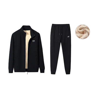 Jeep Winter Fleece Tracksuit Set: Zip Hoodie & Joggers, Unisex Thickened Warmwear 20MB783TT2026D2029D