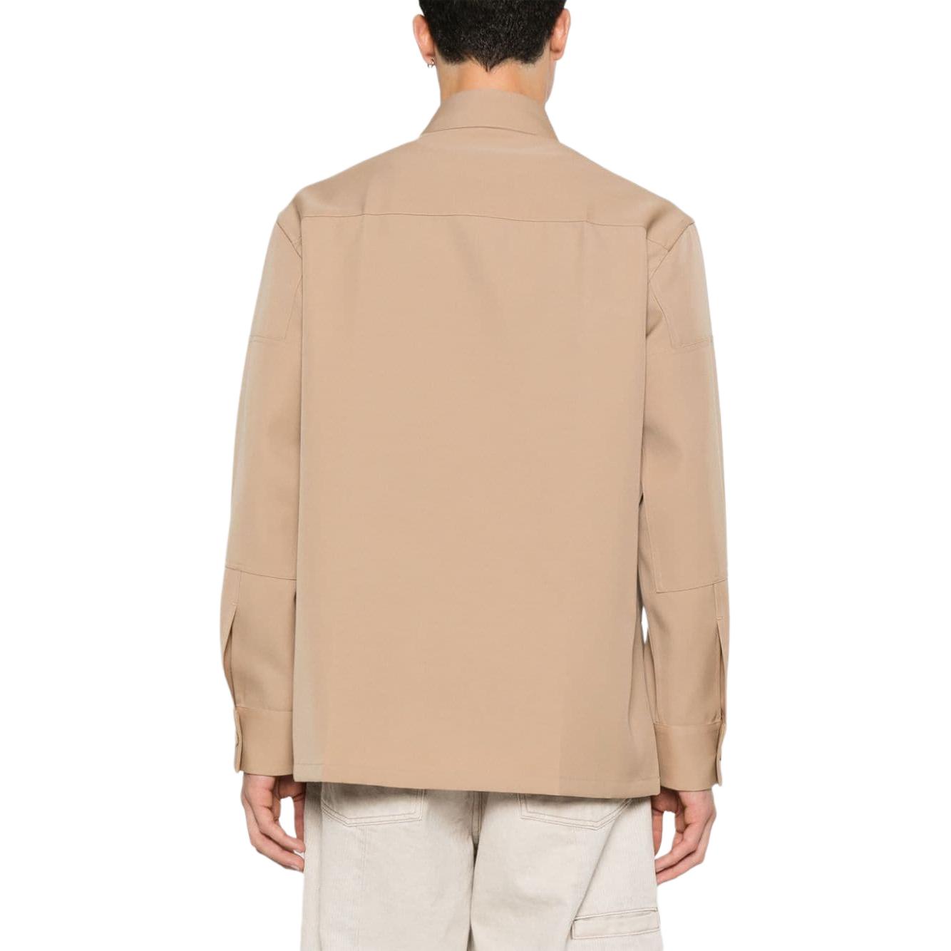 Shop Jil Sander  Beige Long-Sleeve Shirt with Straight Hem and Pleat Design. J22DL0243J40002-BEIGE