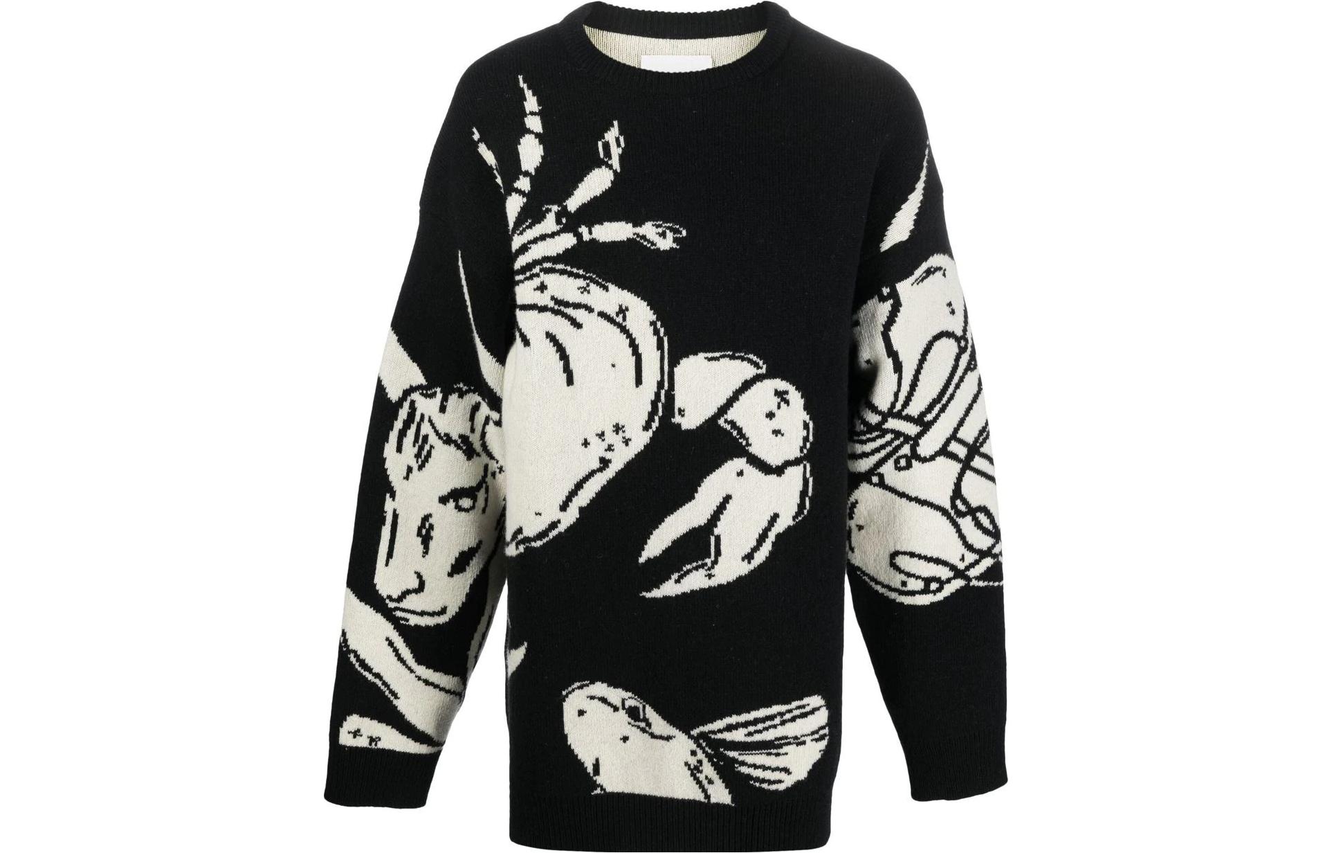 JIL SANDER  Black Cartoon Graphic Print Crewneck Long Sleeve Sweater J21GP0069J14583-190