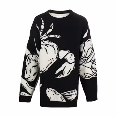 JIL SANDER Black Cartoon Graphic Print Crewneck Long Sleeve Sweater J21GP0069J14583-190