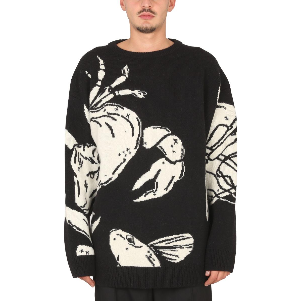 Shop JIL SANDER 黑色卡通圖案印花長袖圓領毛衣 J21GP0069J14583-190