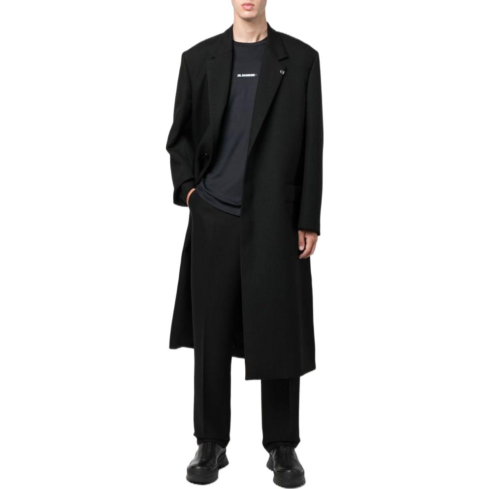 Lookbook 질샌더 블랙 크루넥 티셔츠 솔리드 컬러 로고 프린트. J47GC0023J70031001