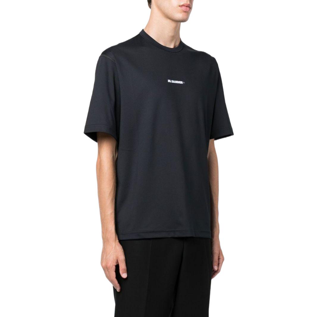 Purchase 질샌더 블랙 크루넥 티셔츠 솔리드 컬러 로고 프린트. J47GC0023J70031001