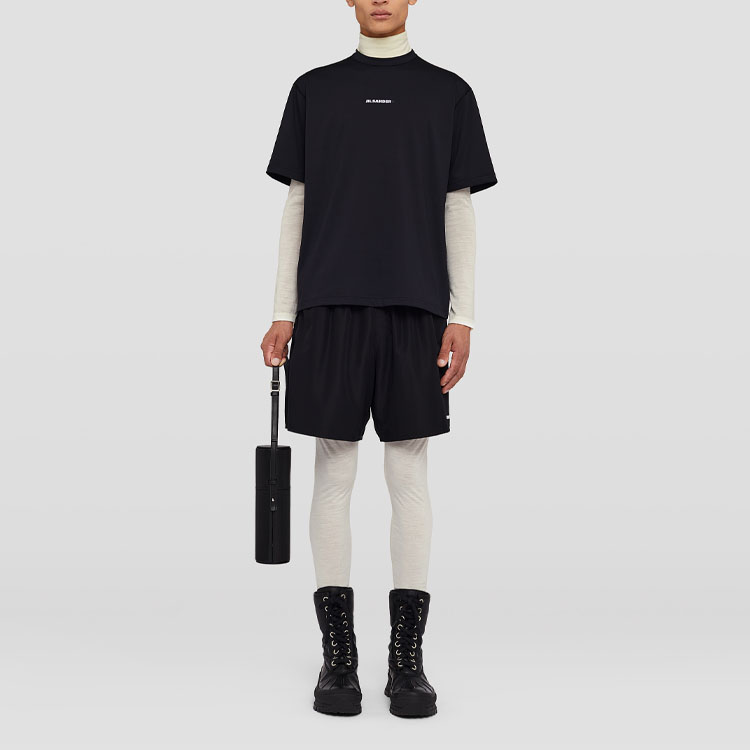 Details for 질샌더 블랙 크루넥 티셔츠 솔리드 컬러 로고 프린트. J47GC0023J70031001