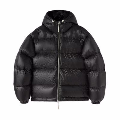 Jil Sander Black Hooded Solid Color Down Jacket with Zipper. J47AF0115-J70122-001