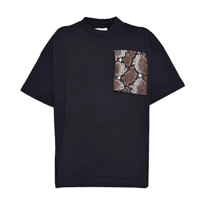 JIL SANDER Black Snake Print Pocket Crew Neck T-Shirt. J21GC0157J20035001