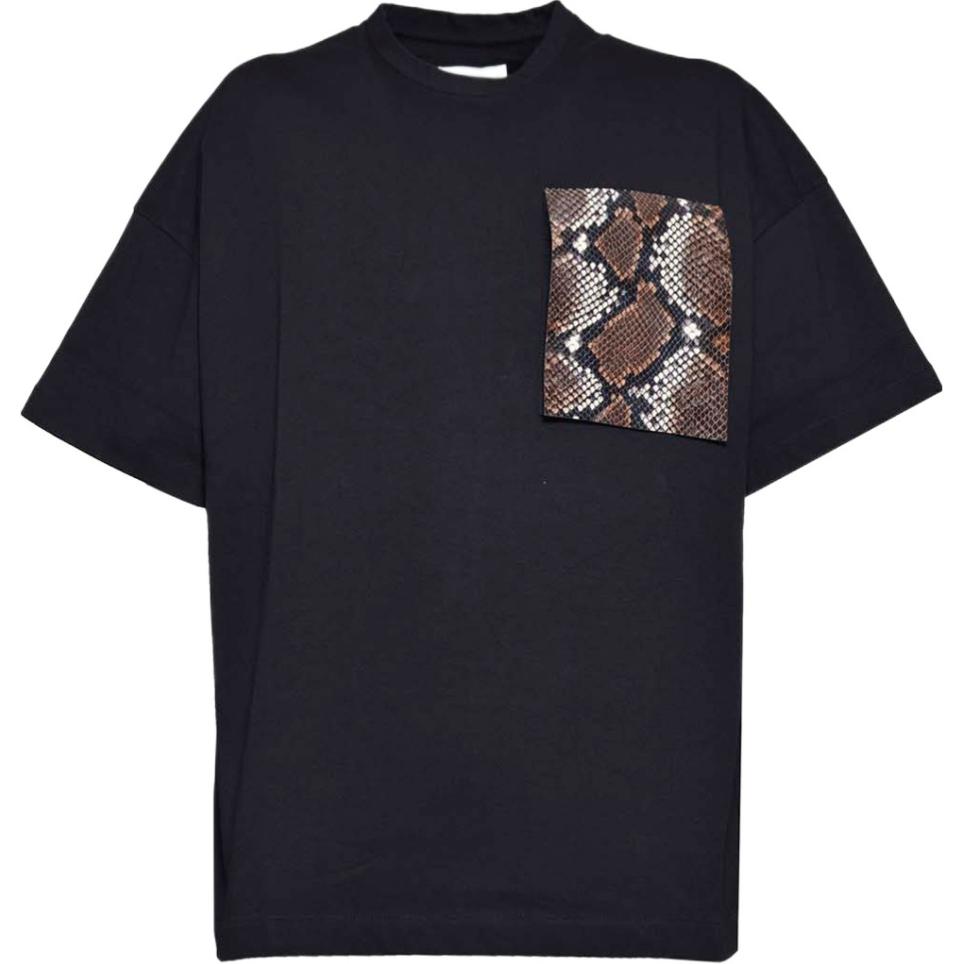 Order JIL SANDER  Black Snake Print Pocket Crew Neck T-Shirt. J21GC0157J20035001