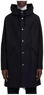 JIL SANDER Jaket Hitam Solid dengan Hoodie dan Kancing Panjang Sedang J23AA0008-J45070-001 Order JIL SANDER Jaket Hitam Solid dengan Hoodie dan Kancing Panjang Sedang J23AA0008-J45070-001