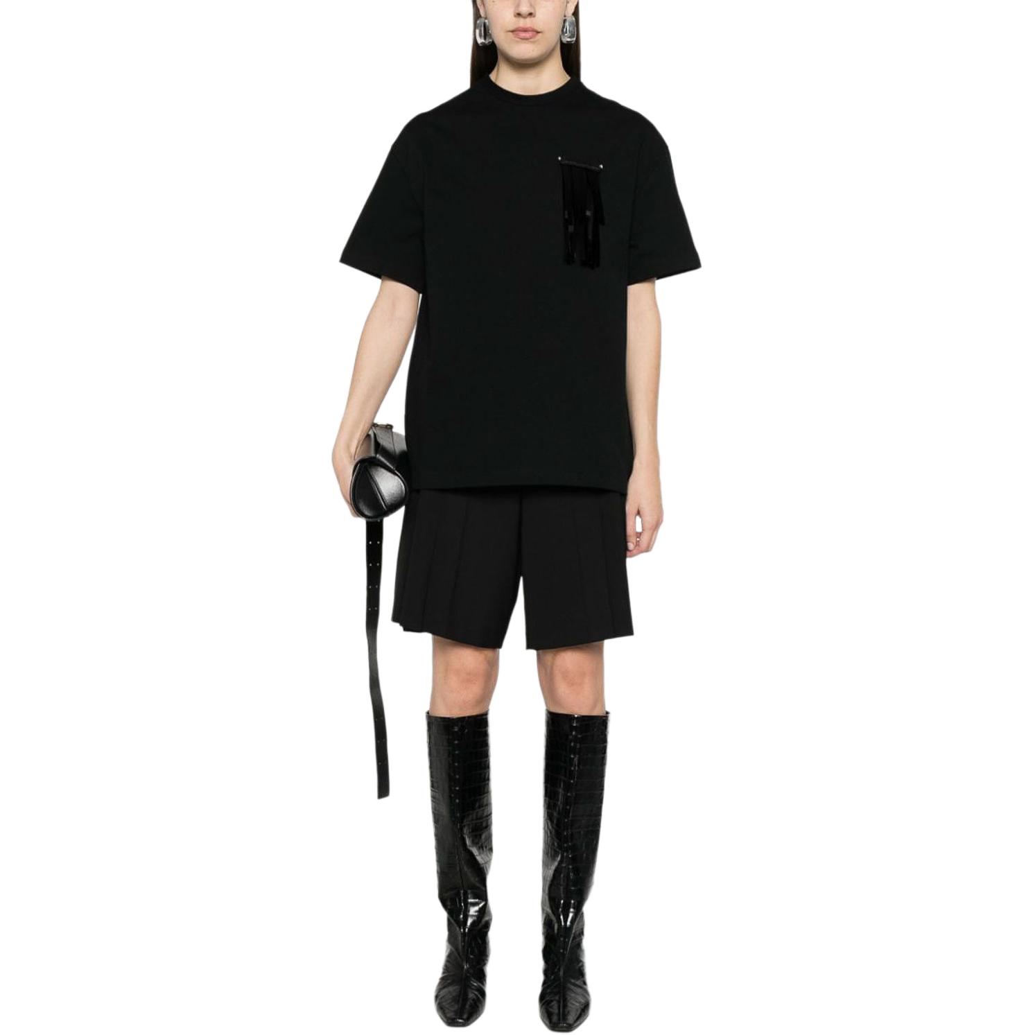 Purchase JIL SANDER  Black Solid Color Fringe Crewneck T-Shirt J03GC012-3J20035-001