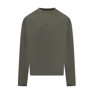 Jil Sander Grey Crewneck Long Sleeve T-Shirt with Letter Print. J47GC0022J20033312
