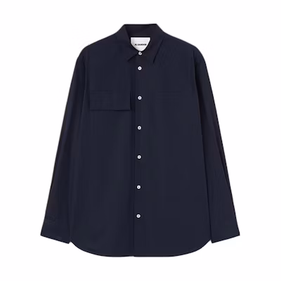 Jil Sander Loose Fit Solid Navy Blue Long Sleeve Shirt. J23DL0002J45001401