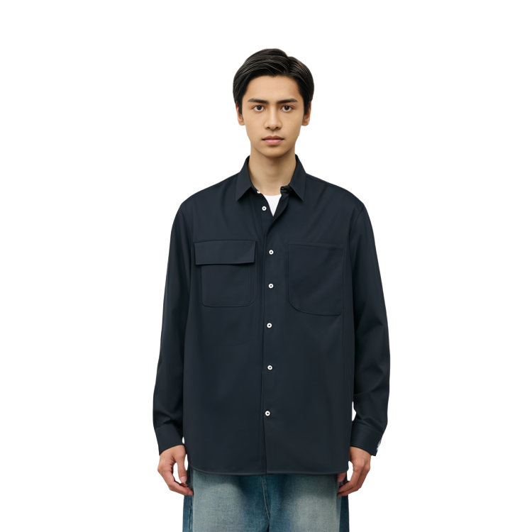 Shop Jil Sander  Loose Fit Solid Navy Blue Long Sleeve Shirt. J23DL0002J45001401