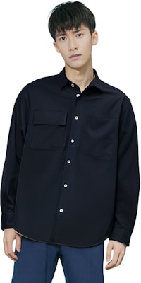 Jil Sander Loose Fit Solid Navy Blue Long Sleeve Shirt. J23DL0002J45001401 Sizing Jil Sander Loose Fit Solid Navy Blue Long Sleeve Shirt. J23DL0002J45001401