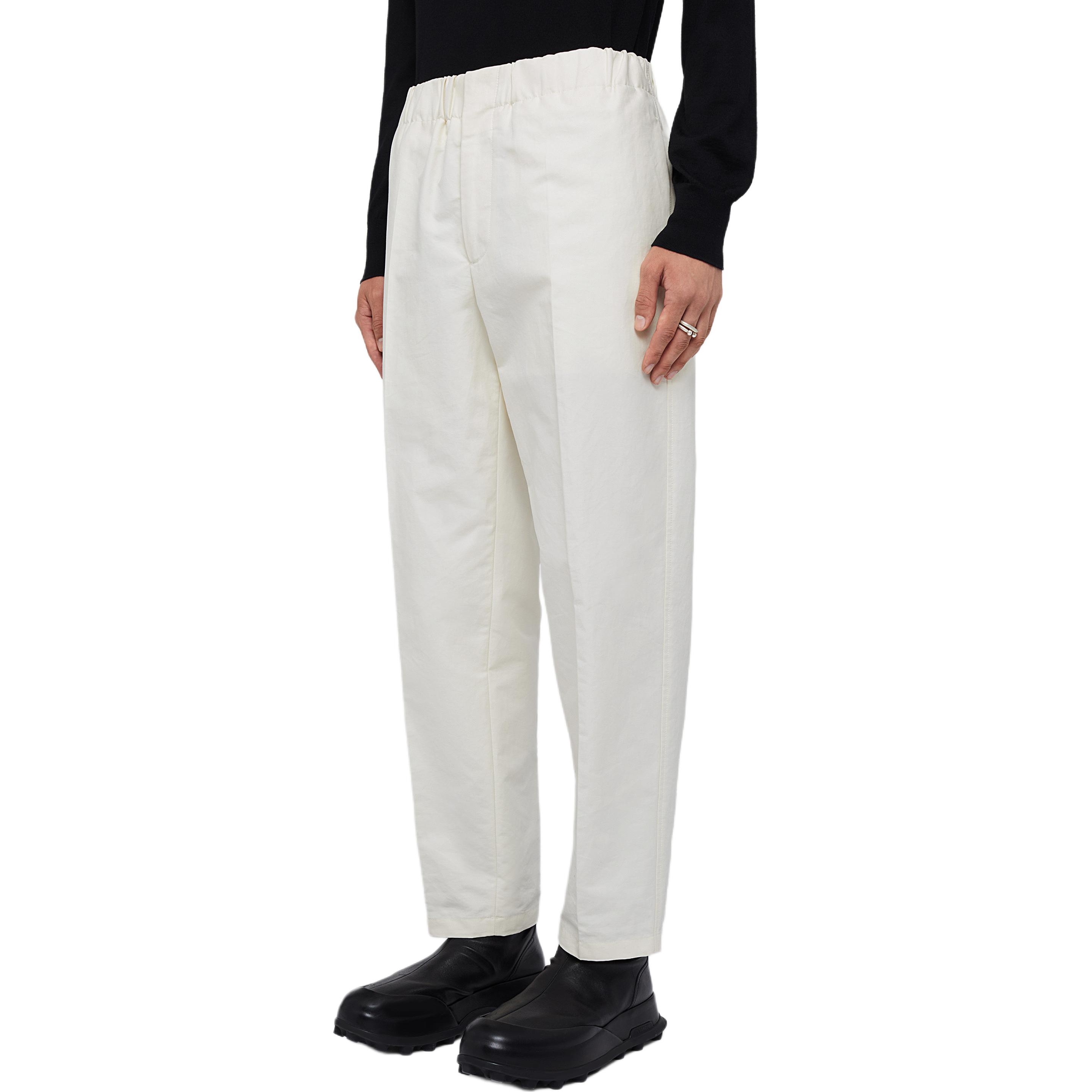 Shop Jil Sander  Milk White Tapered Cropped Trousers with Elastic Waist. J23KA0005J45225109
