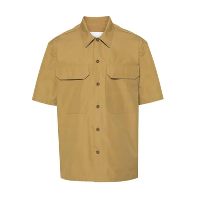 JIL SANDER Olive Green Solid Casual Short Sleeve Button-Up Shirt. J22DL0194-J45002-922