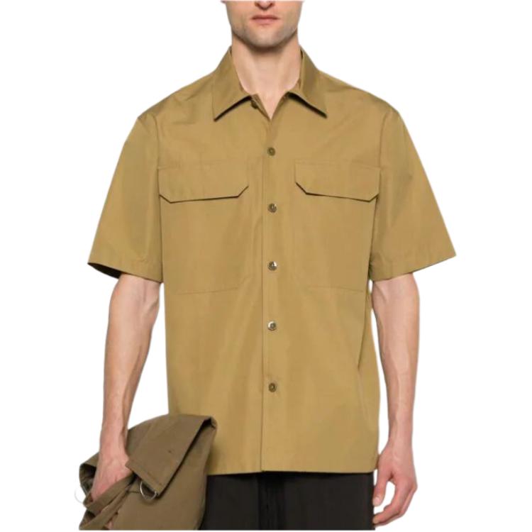 Lookbook JIL SANDER  Olive Green Solid Casual Short Sleeve Button-Up Shirt. J22DL0194-J45002-922