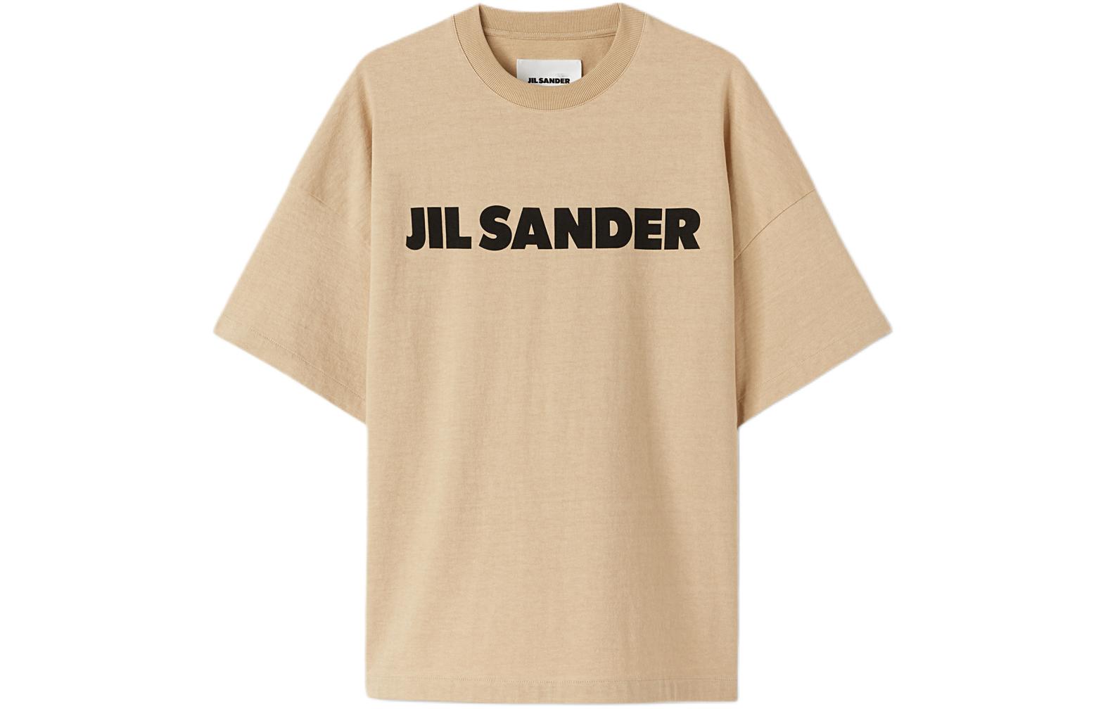 JIL SANDER  Oversized Logo Print Cotton T-Shirt Beige Short Sleeve. J21GC0001J20215236