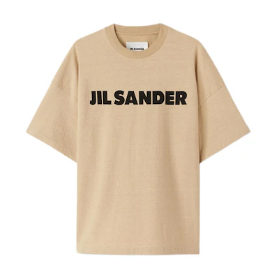 JIL SANDER Oversized Logo Print Cotton T-Shirt Beige Short Sleeve. J21GC0001J20215236