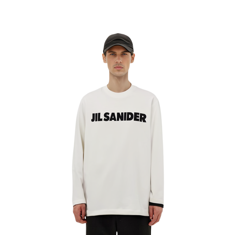 Purchase JIL SANDER 白色圓領字母印花長袖運動衫。 J22GC0136-J45047-102