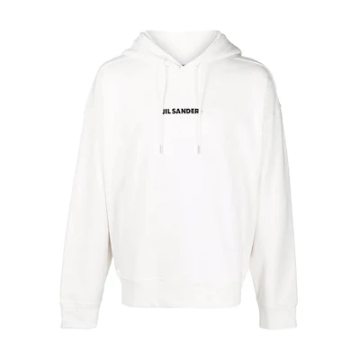 JIL SANDER White Hoodie with Logo Print Long Sleeves. JPUU707533-MU248608-102
