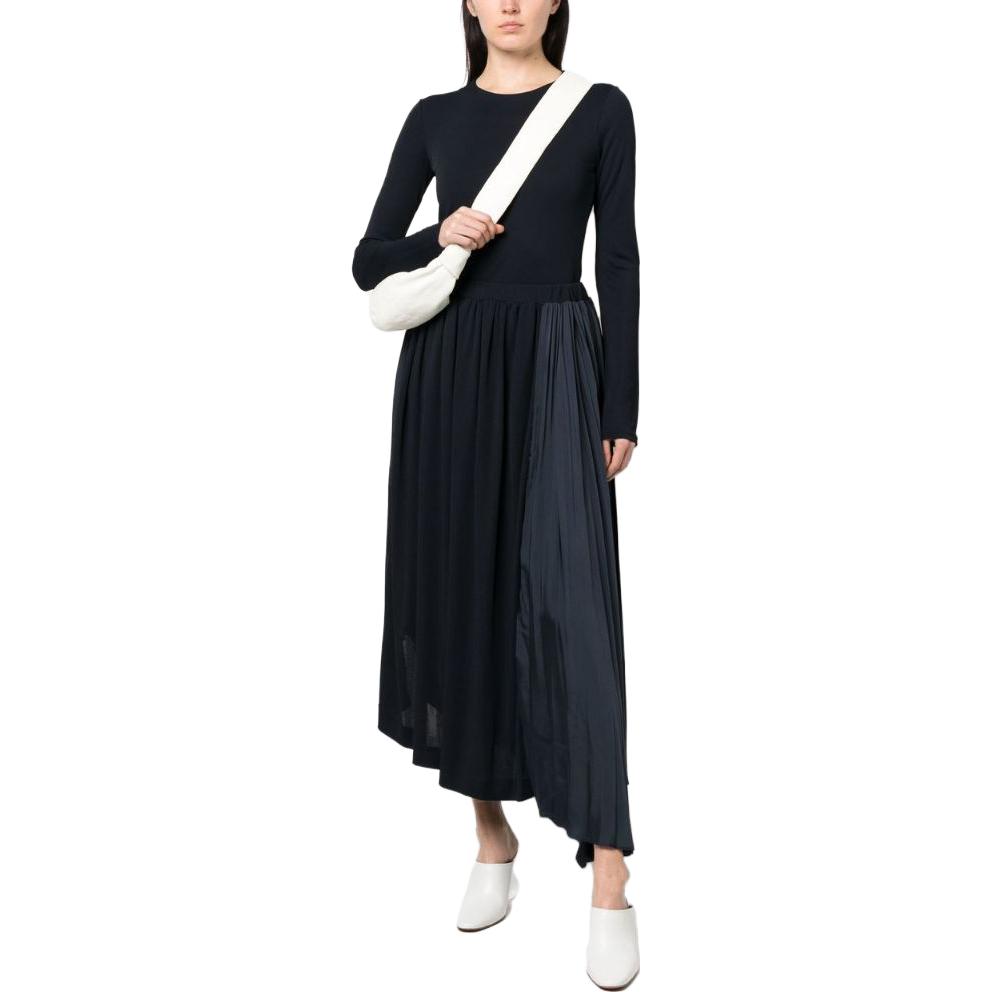 Lookbook 吉尔·桑德不对称褶皱低腰休闲黑色长裙 J04MA0008J65016-401