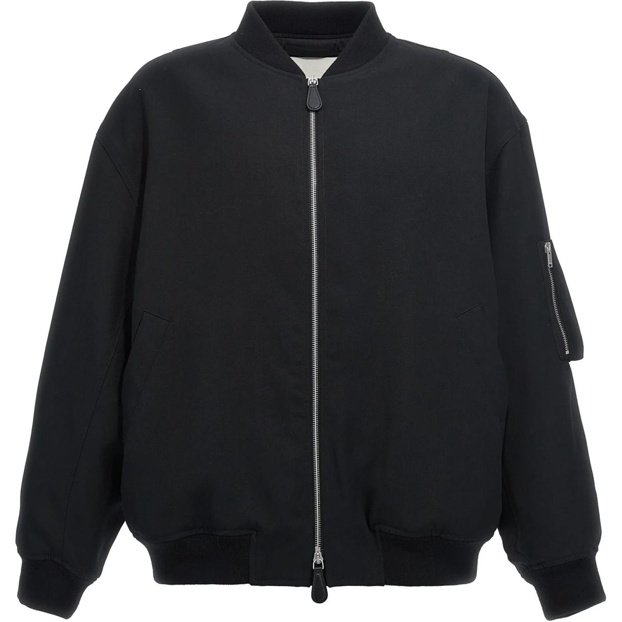 JIL SANDER Black Solid Zip-Up Bomber Jacket with Stand Collar J22BN024-0J40002-001