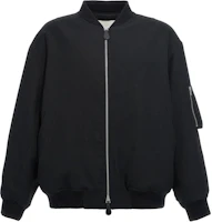 JIL SANDER Black Solid Zip-Up Bomber Jacket with Stand Collar J22BN024-0J40002-001 JIL SANDER Black Solid Zip-Up Bomber Jacket with Stand Collar J22BN024-0J40002-001
