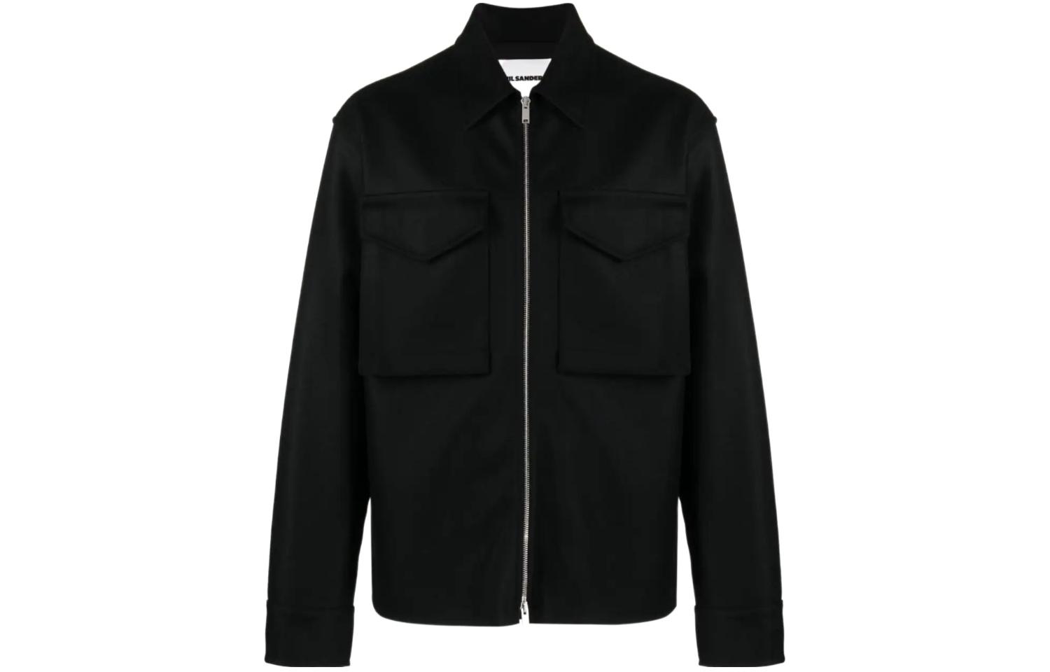 JIL SANDER Black Zip-Up Jacket with Dual Chest Pockets and Point Collar J61DL0011J20141001