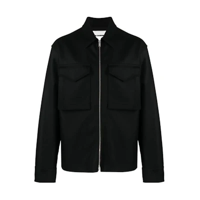 JIL SANDER Black Zip-Up Jacket with Dual Chest Pockets and Point Collar J61DL0011J20141001