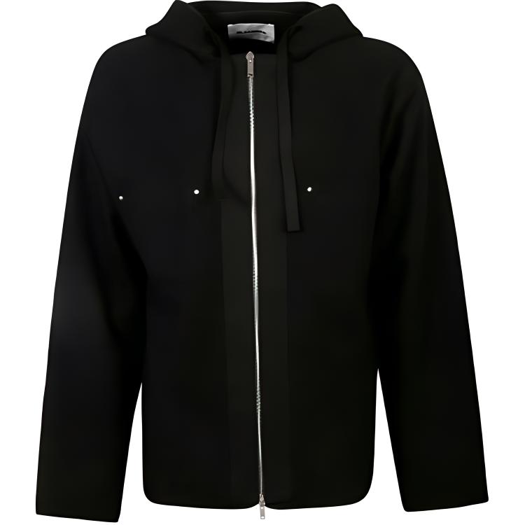 JIL SANDER FW21 Black Zip-Up Solid Long-Sleeve Sweatshirt Jacket JSMT707048-MT217808-001