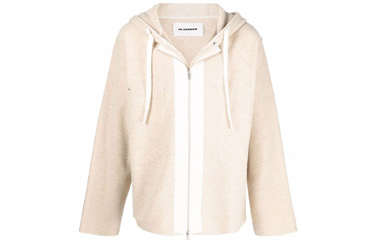 JIL SANDER FW21 Contrast Striped Hooded Jacket Beige JSMT707048-MT217808-237