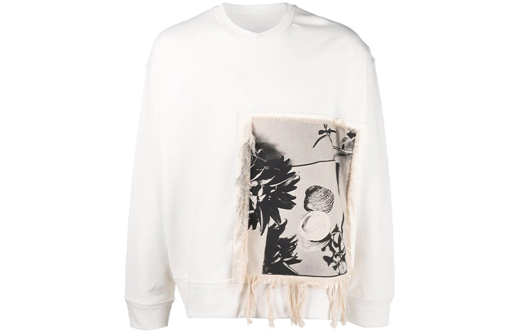 JIL SANDER FW21 Photo Print Fringe Long Sleeve Sweatshirt White . JSMT707058MT248608-102