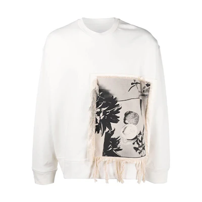 JIL SANDER FW21 Photo Print Fringe Long Sleeve Sweatshirt White . JSMT707058MT248608-102