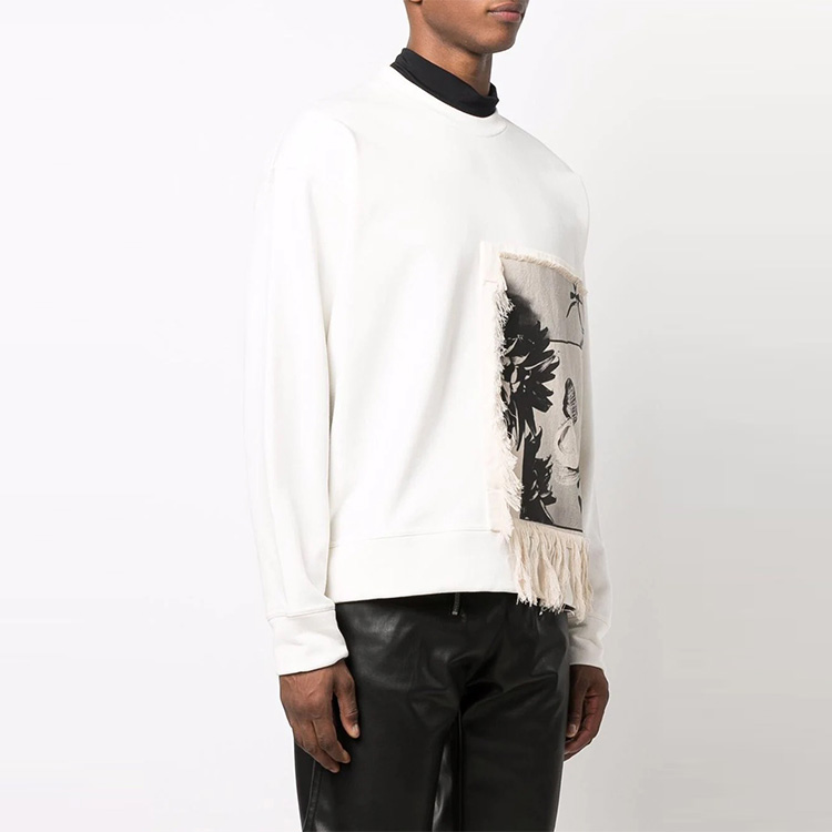 Shop JIL SANDER FW21 照片印花流蘇長袖衛衣 白色 JSMT707058MT248608-102