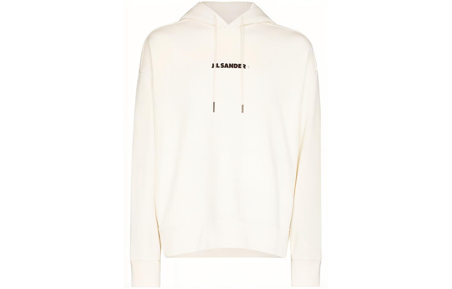 JIL SANDER FW21 White Logo Print Pullover Hoodie. JPUT707533-MT248608-102